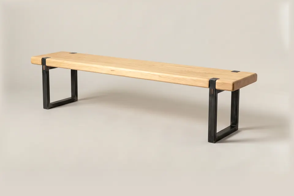 Baraza bench, 2022. Cypress and blackened steel.