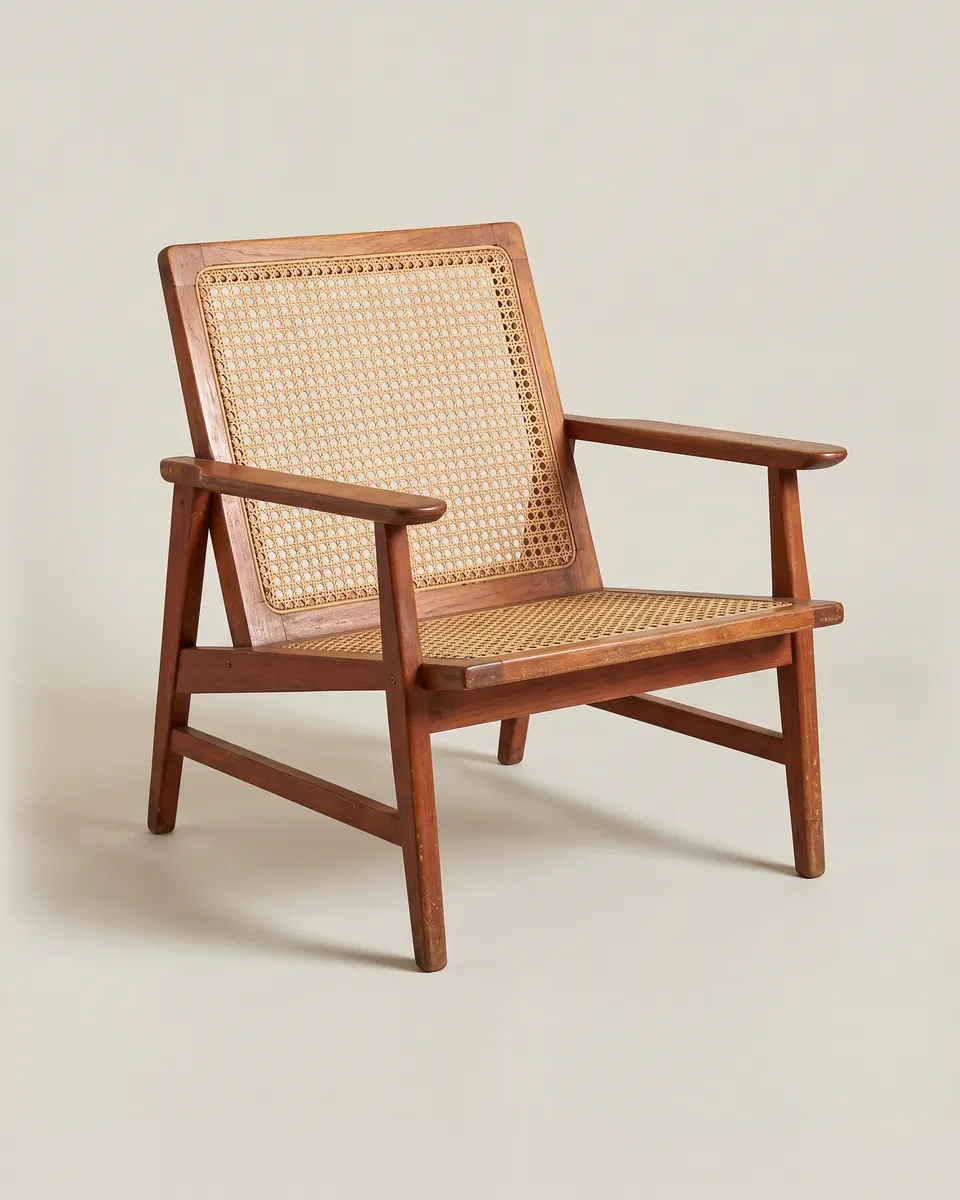 Lounge chair, c. 1965. Teak and woven cane.