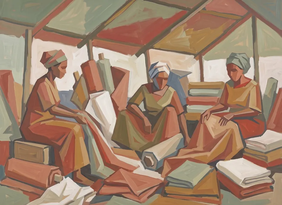 Market Women, Mwenge, 1991. Oil on board.
