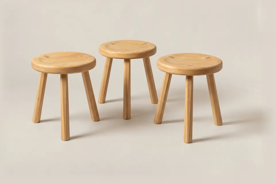 Set of three stools, 2021. Cypress.